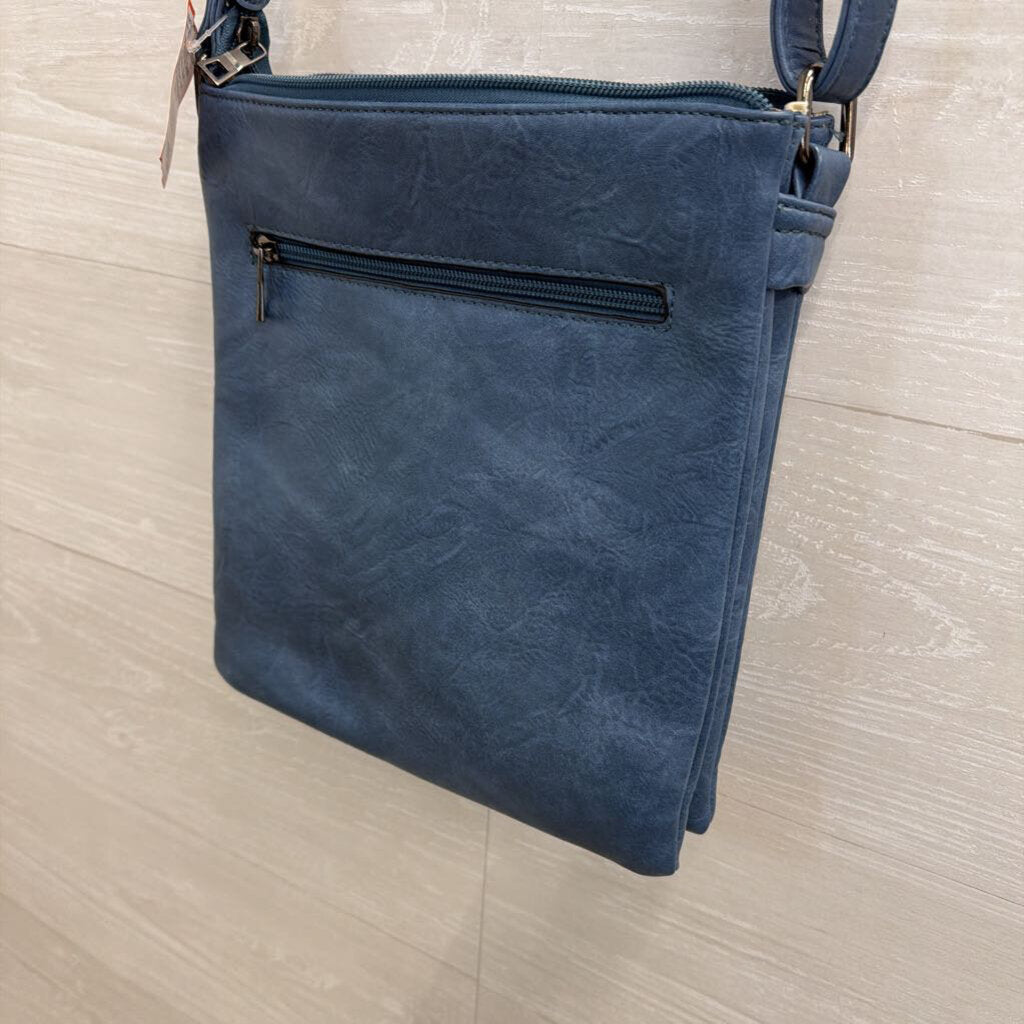 Liz Soto Blue Embossed Print Crossbody Purse