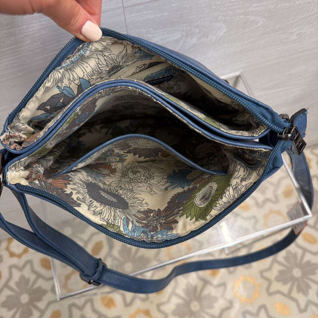 Liz Soto Blue Embossed Print Crossbody Purse
