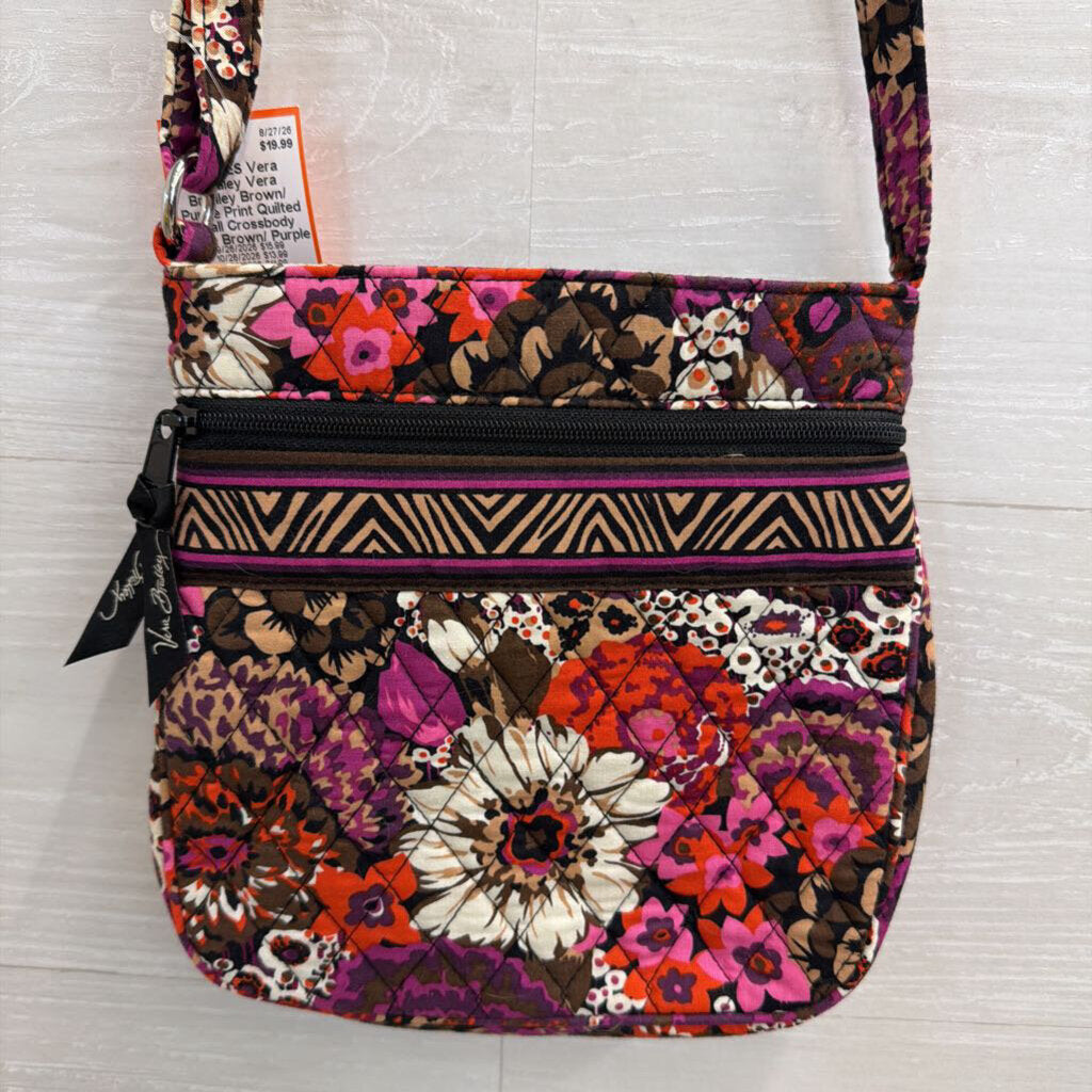 Vera Bradley Brown/ Purple Print Quilted Small Crossbody Purse