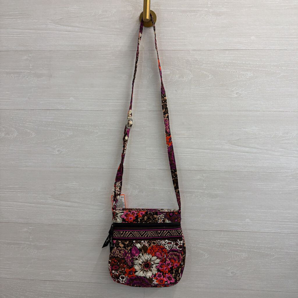 Vera Bradley Brown/ Purple Print Quilted Small Crossbody Purse