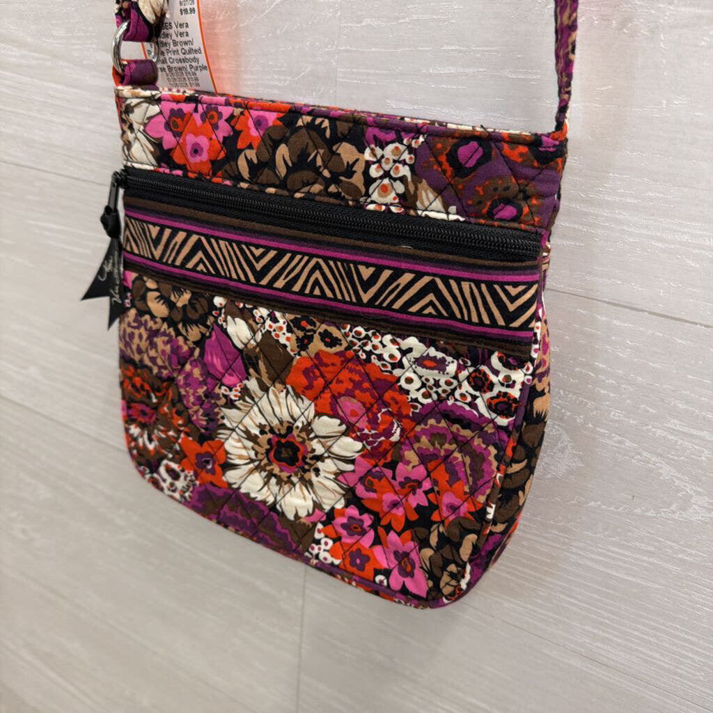 Vera Bradley Brown/ Purple Print Quilted Small Crossbody Purse