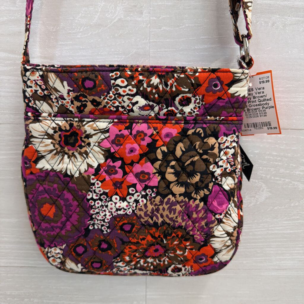 Vera Bradley Brown/ Purple Print Quilted Small Crossbody Purse
