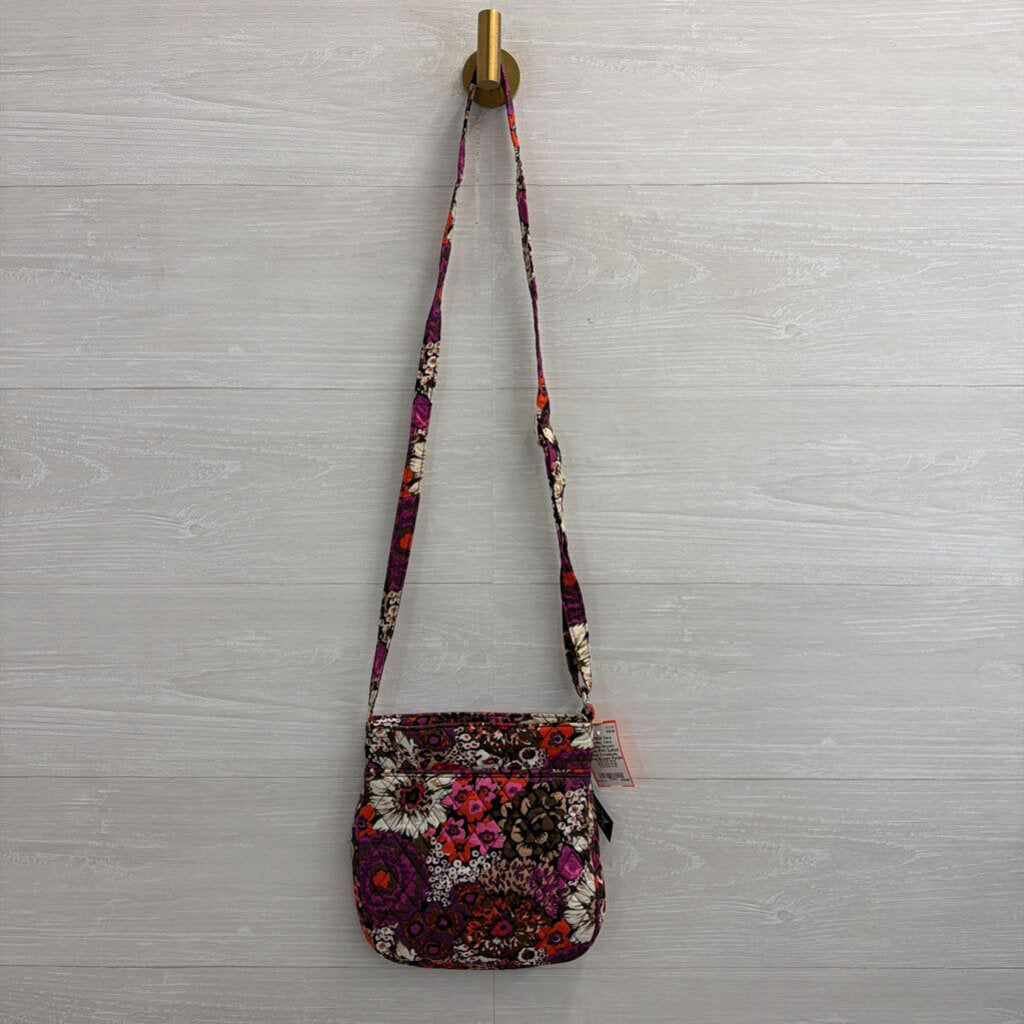 Vera Bradley Brown/ Purple Print Quilted Small Crossbody Purse
