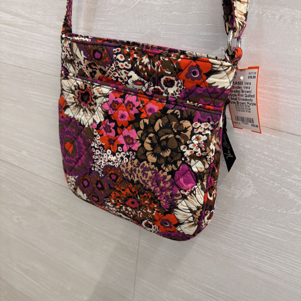 Vera Bradley Brown/ Purple Print Quilted Small Crossbody Purse
