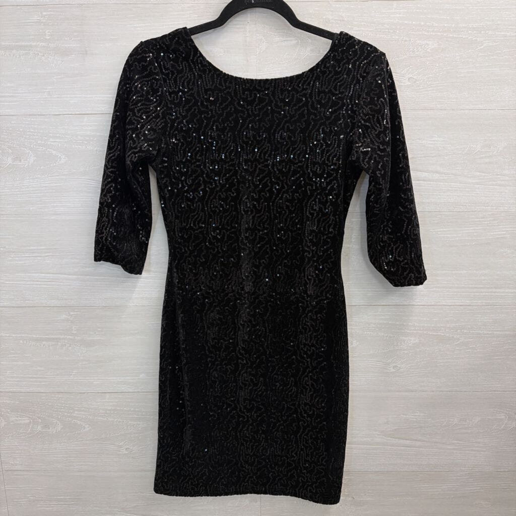 Verty Black Velvet Sequin Long Sleeve Dress Small