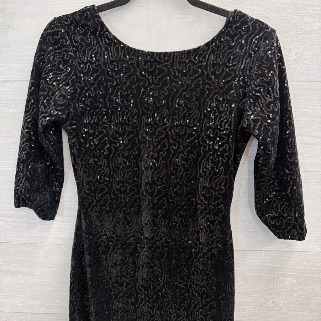 Verty Black Velvet Sequin Long Sleeve Dress Small