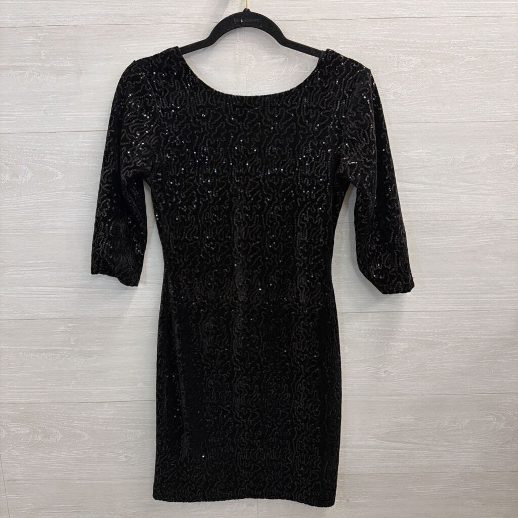 Verty Black Velvet Sequin Long Sleeve Dress Small