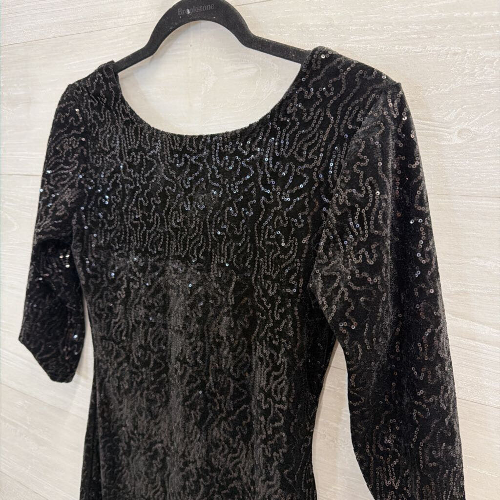 Verty Black Velvet Sequin Long Sleeve Dress Small