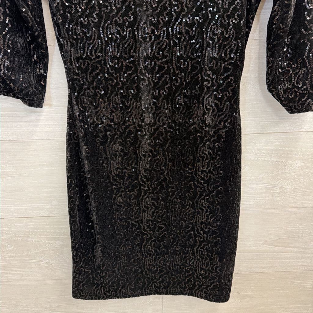 Verty Black Velvet Sequin Long Sleeve Dress Small