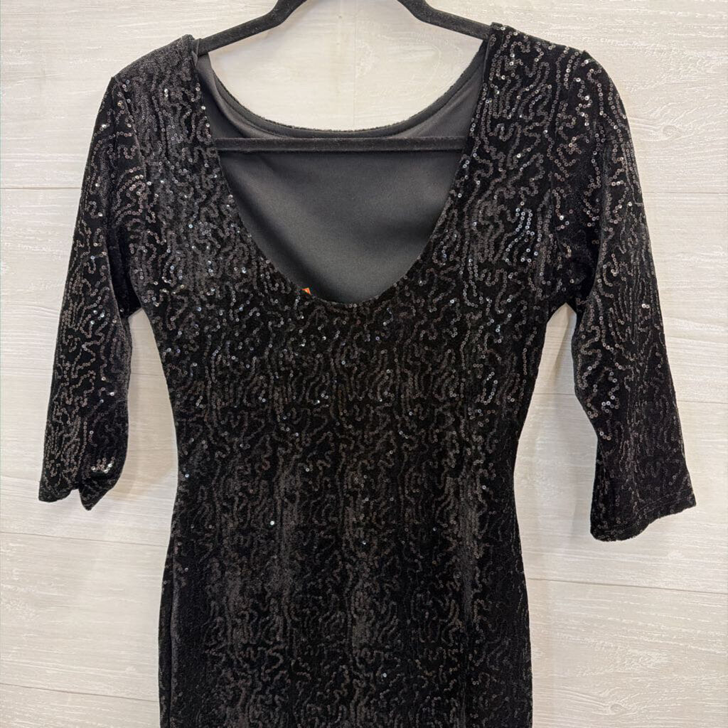 Verty Black Velvet Sequin Long Sleeve Dress Small