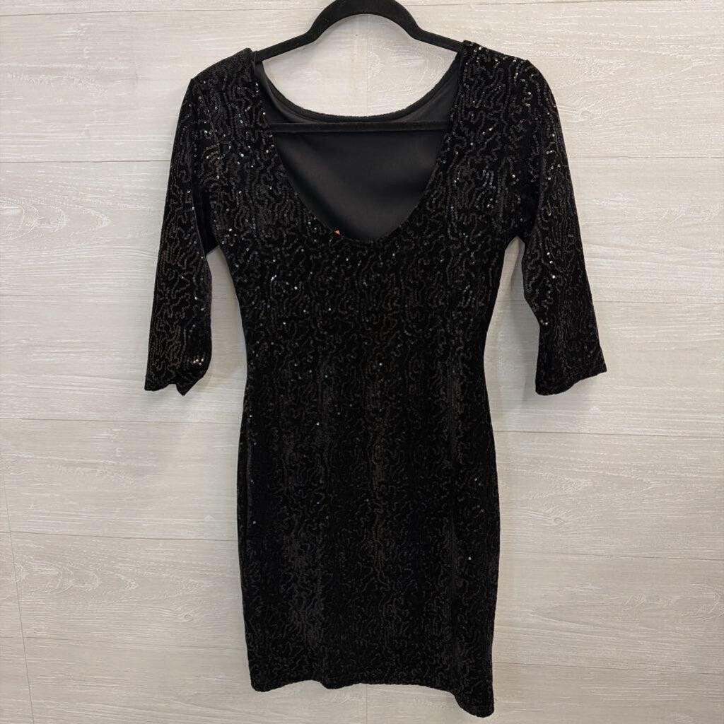 Verty Black Velvet Sequin Long Sleeve Dress Small