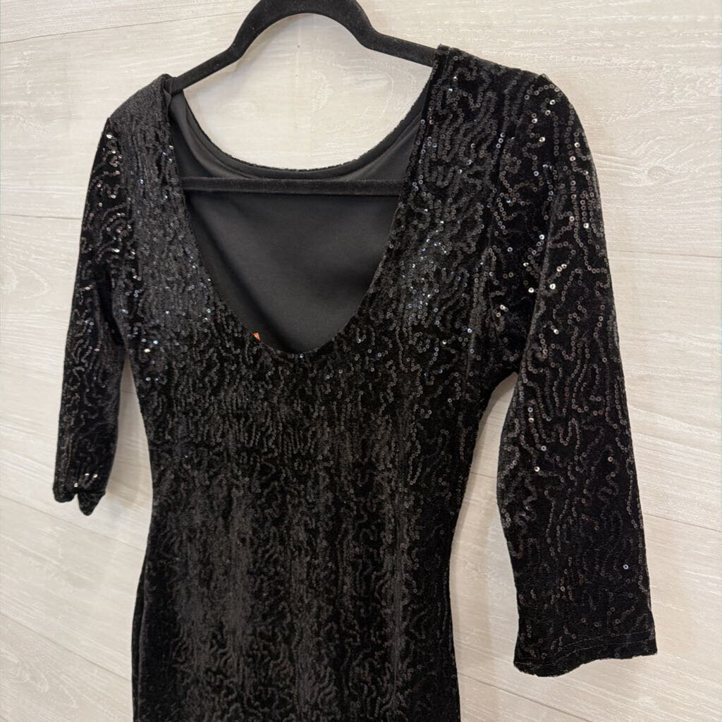 Verty Black Velvet Sequin Long Sleeve Dress Small