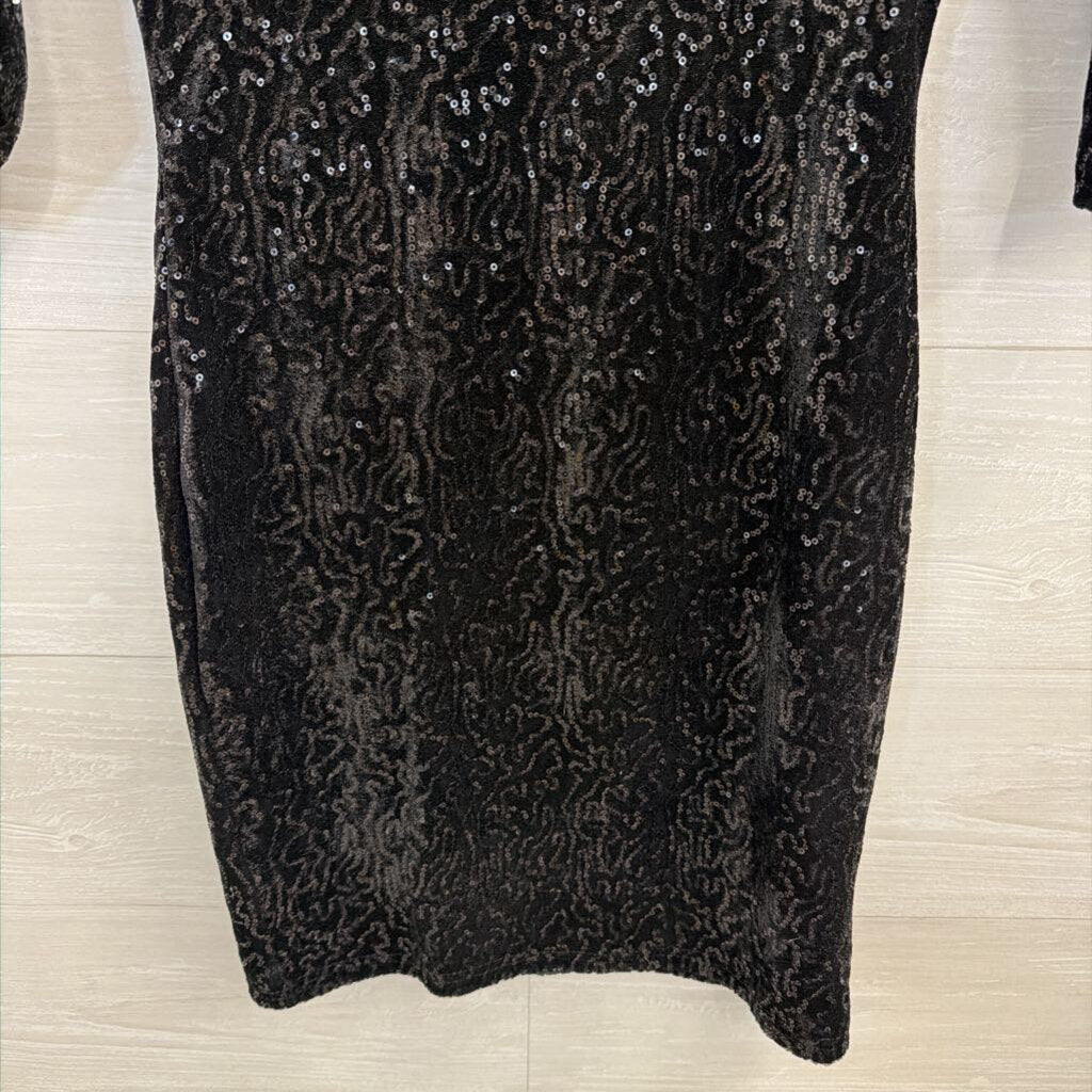 Verty Black Velvet Sequin Long Sleeve Dress Small