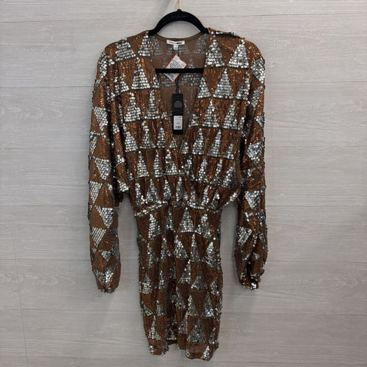 Fashion Nova Copper/ Silver Sequin Print Long Sleeve Dress Small