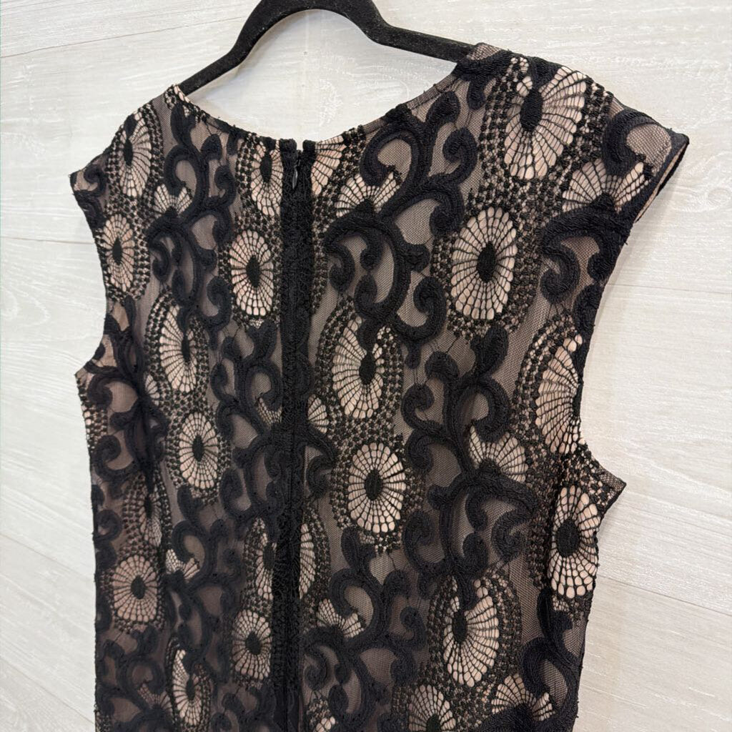 Loft Black/ Beige Layered Lace Shift Dress 6