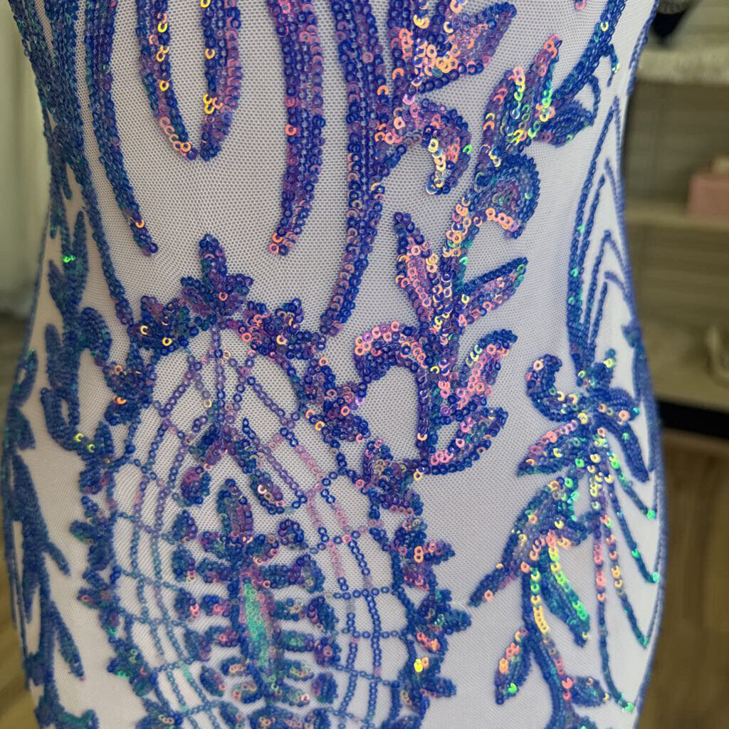 Crystal Sky Purple Sequin Print Short Formal Dress Small