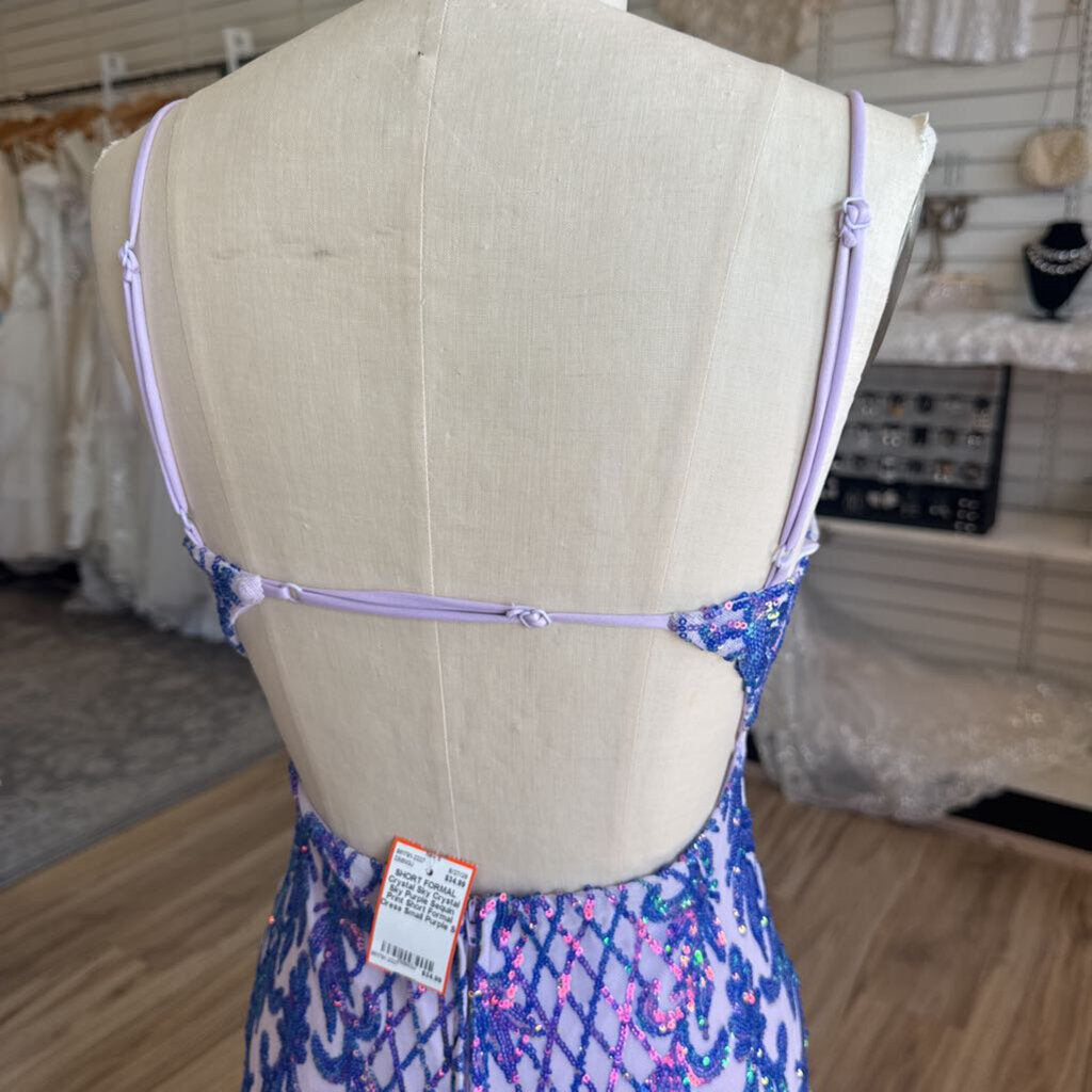 Crystal Sky Purple Sequin Print Short Formal Dress Small