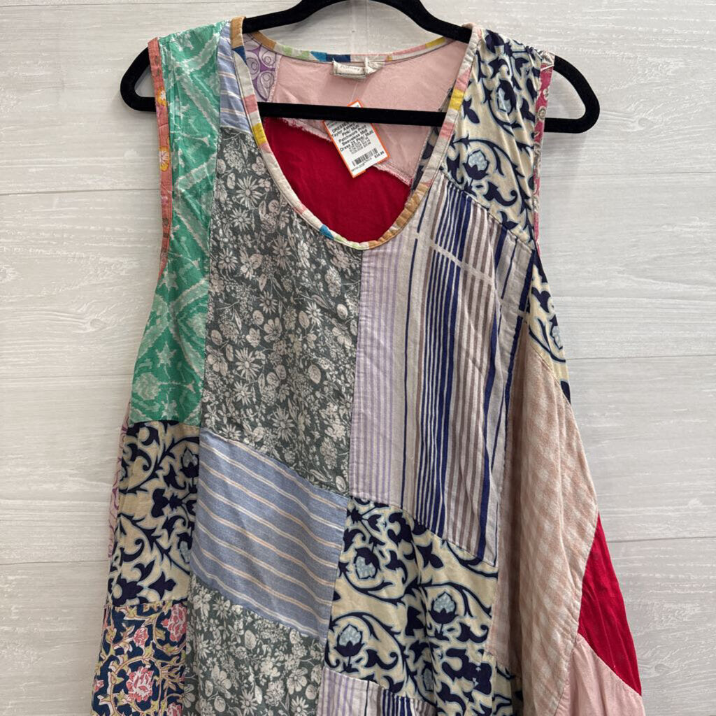 Ashley Taylor Pink/ Multi Patchwork Print Sleeveless Midi Dress 2X