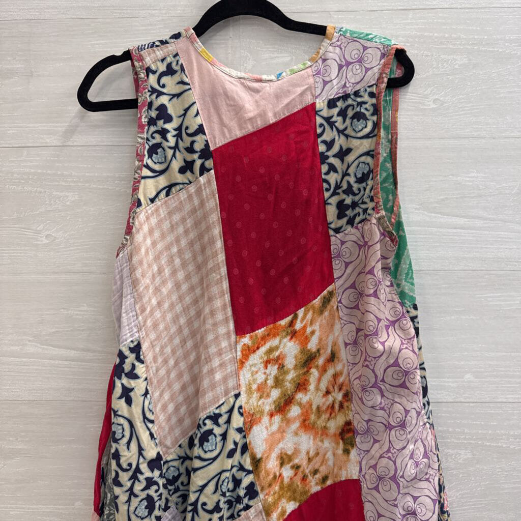 Ashley Taylor Pink/ Multi Patchwork Print Sleeveless Midi Dress 2X