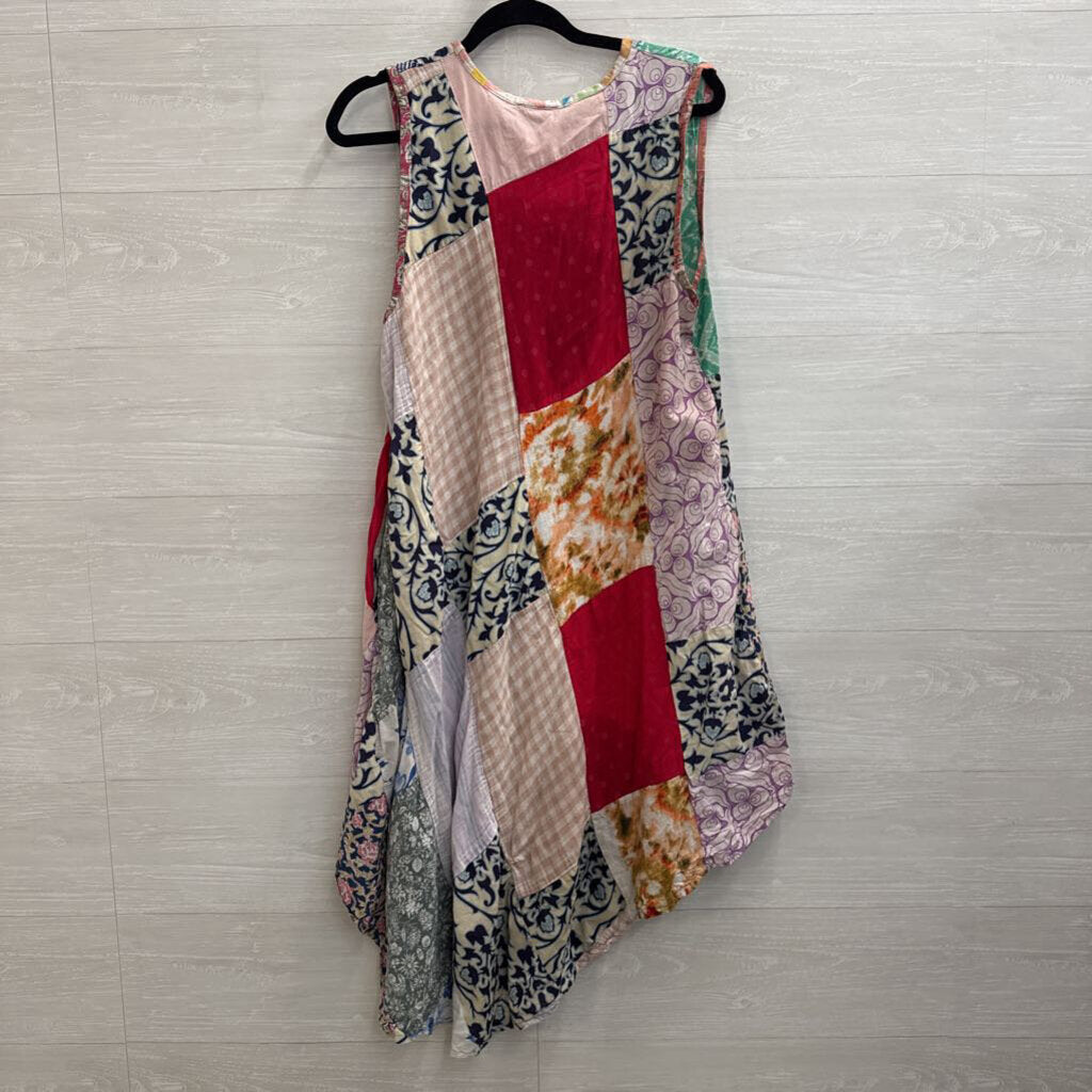 Ashley Taylor Pink/ Multi Patchwork Print Sleeveless Midi Dress 2X