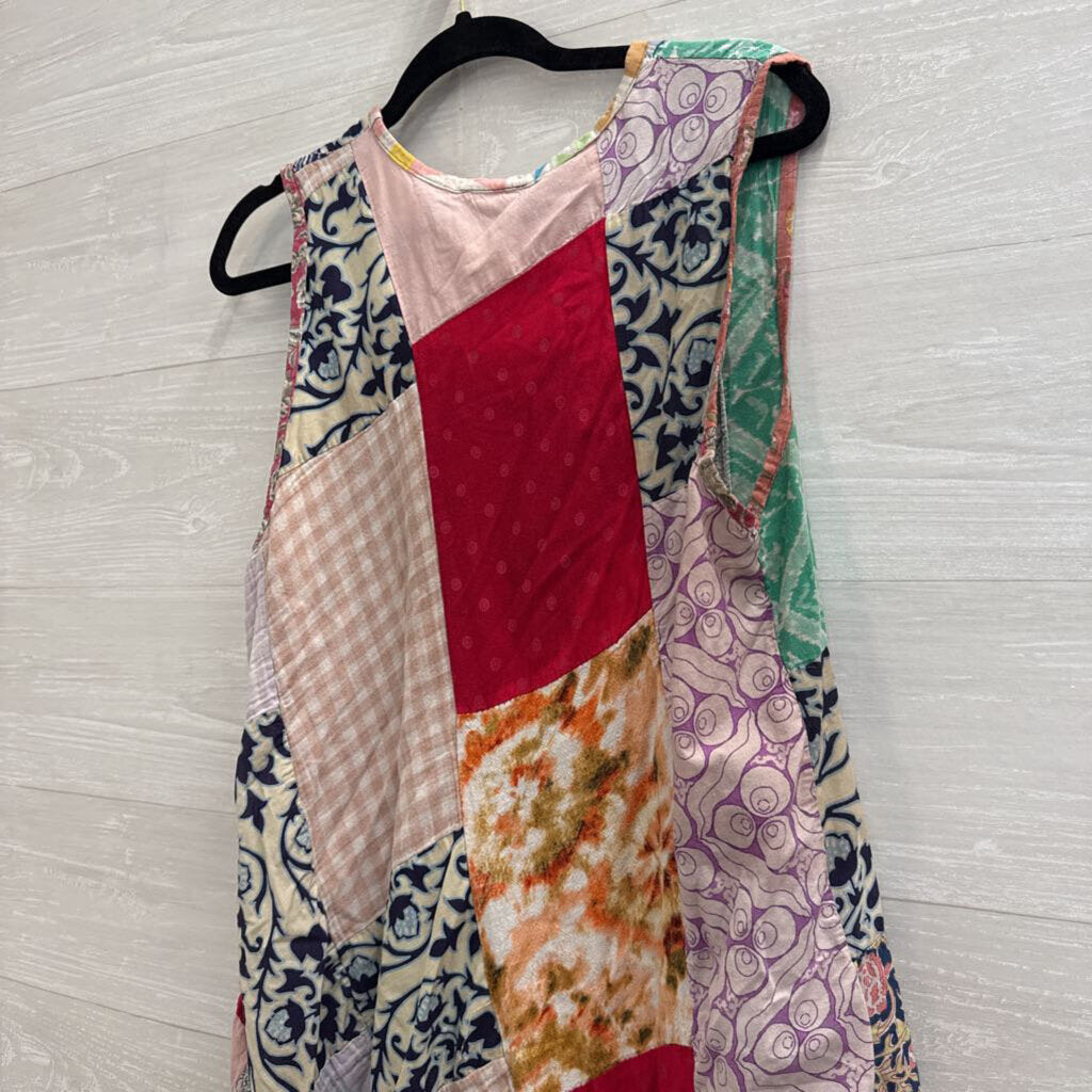 Ashley Taylor Pink/ Multi Patchwork Print Sleeveless Midi Dress 2X