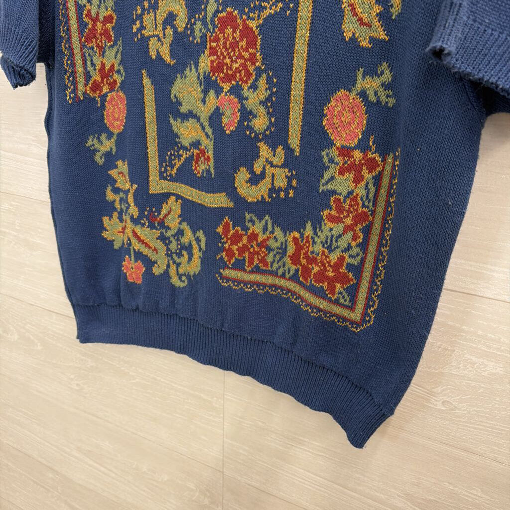 Vintage Cricket Lane Blue/ Multi Print Knit Short Sleeve Top Large