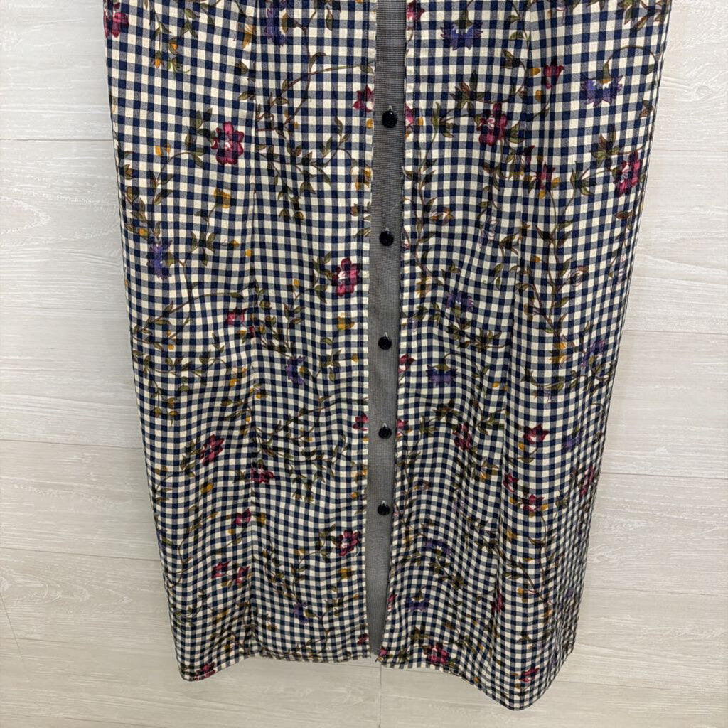 Vintage Sunshine Starshine Blue/ White Gingham Print Short Sleeve Maxi Dress Medium
