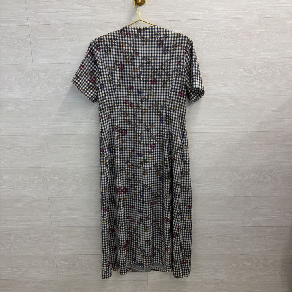 Vintage Sunshine Starshine Blue/ White Gingham Print Short Sleeve Maxi Dress Medium