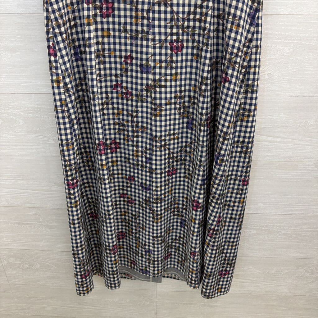 Vintage Sunshine Starshine Blue/ White Gingham Print Short Sleeve Maxi Dress Medium