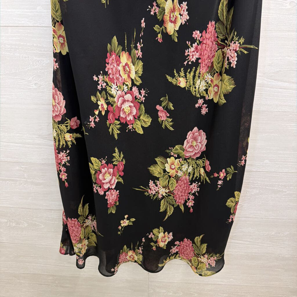 Premier Black/ Pink Floral Print Sleeveless Maxi Dress Extra Large