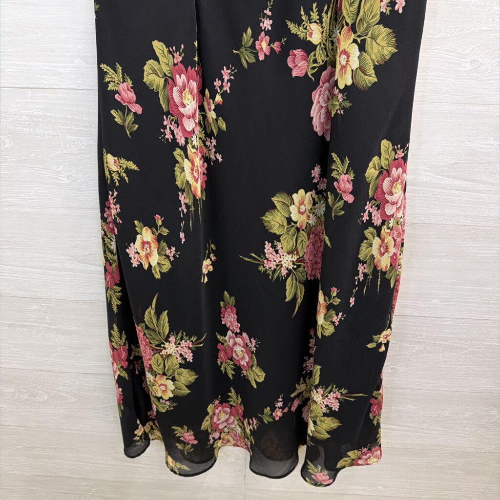 Premier Black/ Pink Floral Print Sleeveless Maxi Dress Extra Large