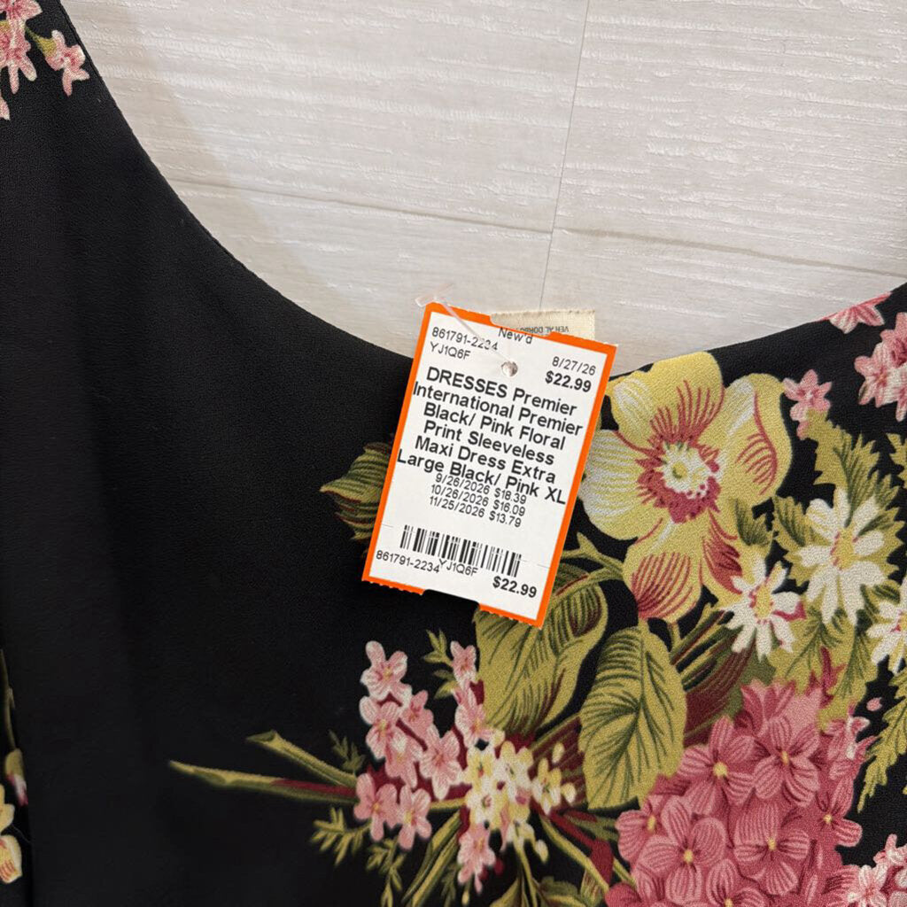 Premier Black/ Pink Floral Print Sleeveless Maxi Dress Extra Large