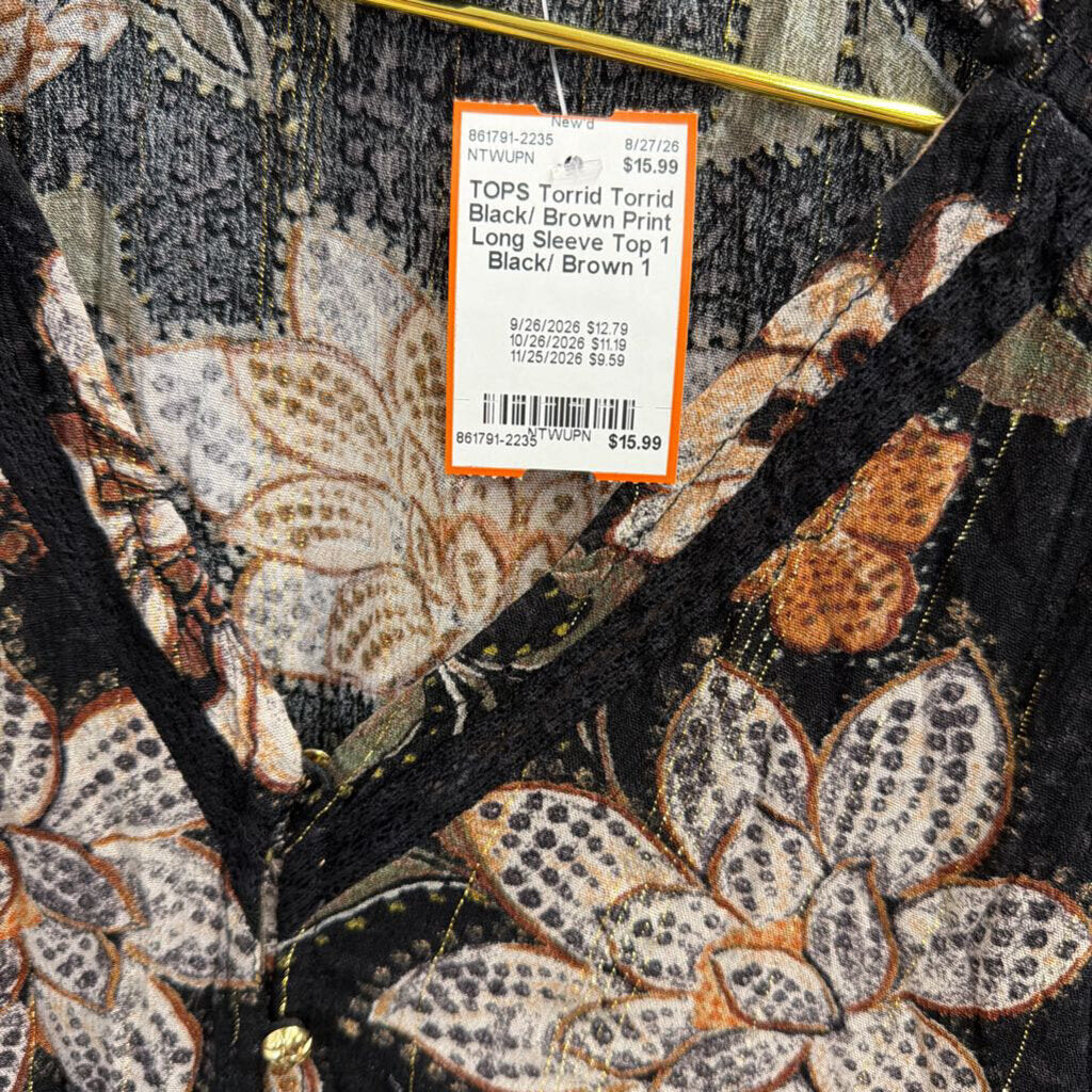 Torrid Black/ Brown Print Long Sleeve Top 1