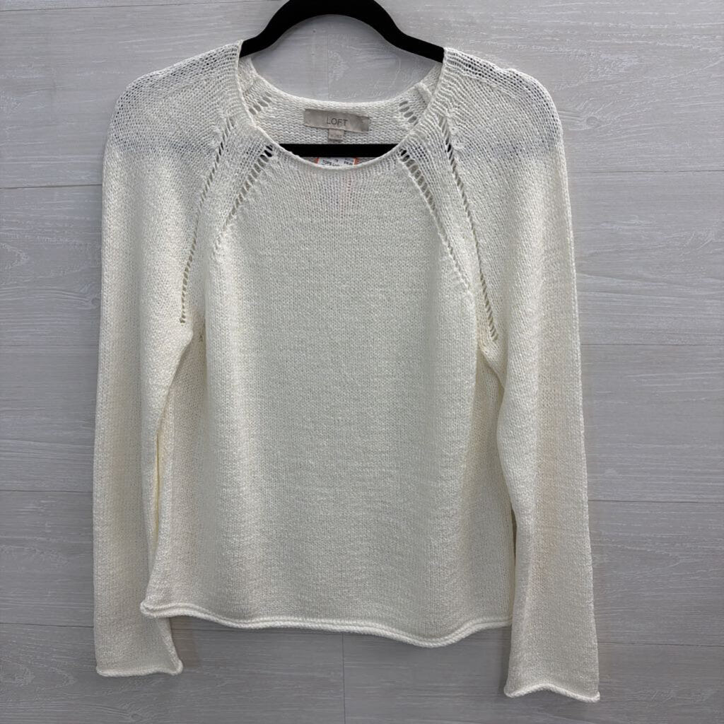 Loft White Knit Long Sleeve Sweater Top Extra Small