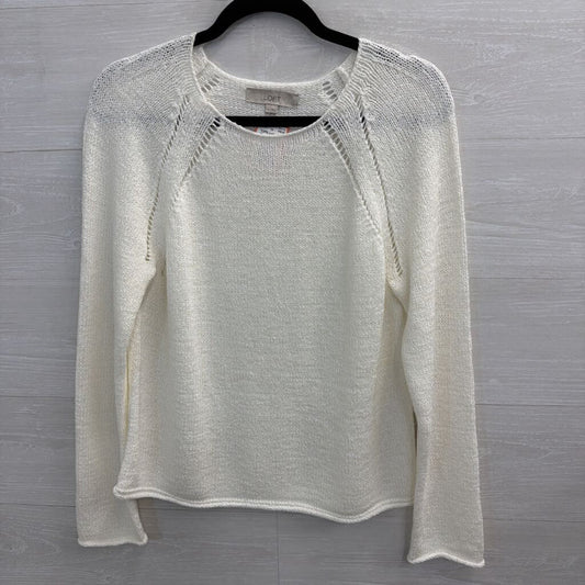 Loft White Knit Long Sleeve Sweater Top Extra Small