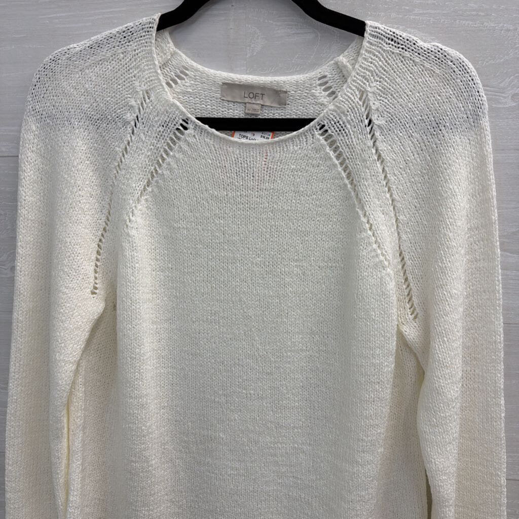 Loft White Knit Long Sleeve Sweater Top Extra Small
