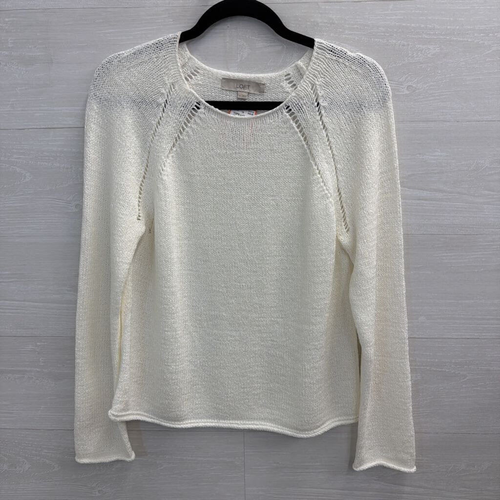 Loft White Knit Long Sleeve Sweater Top Extra Small