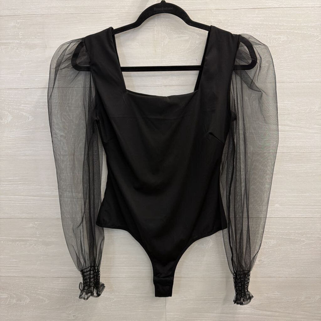 Black Sheer Long Sleeve Bodysuit Large