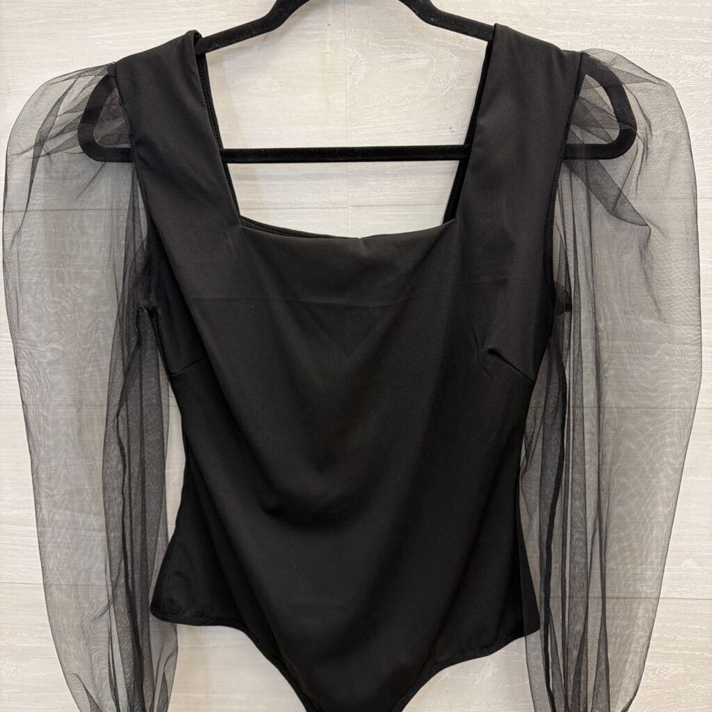 Black Sheer Long Sleeve Bodysuit Large
