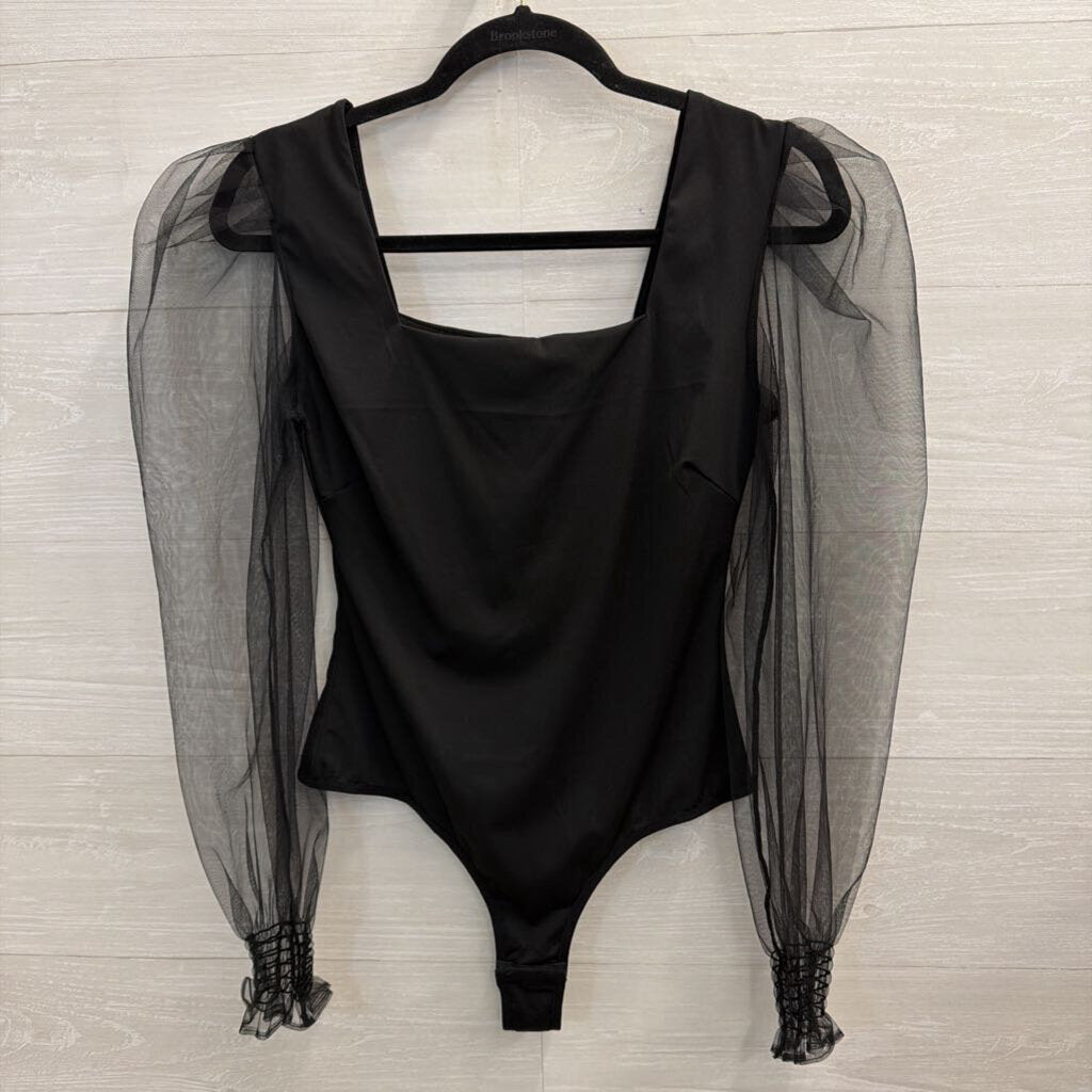 Black Sheer Long Sleeve Bodysuit Large