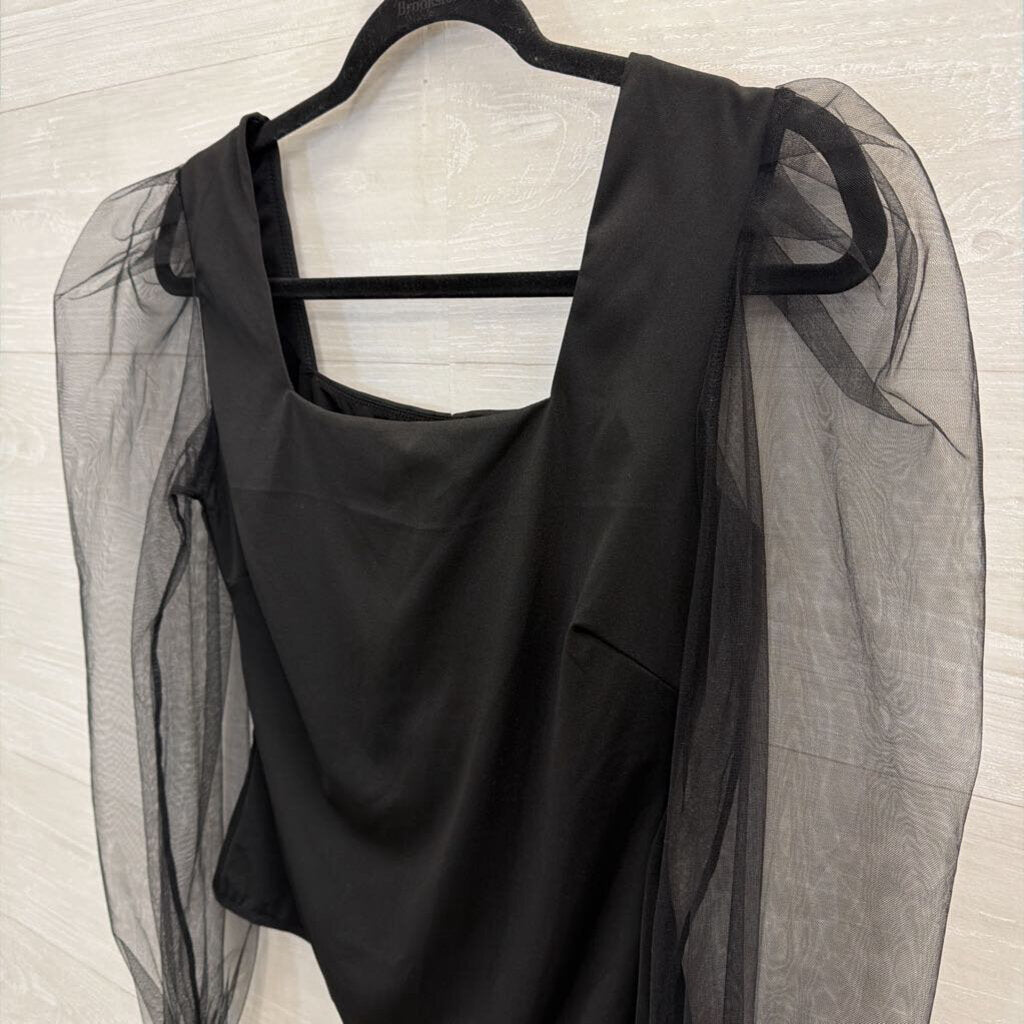 Black Sheer Long Sleeve Bodysuit Large