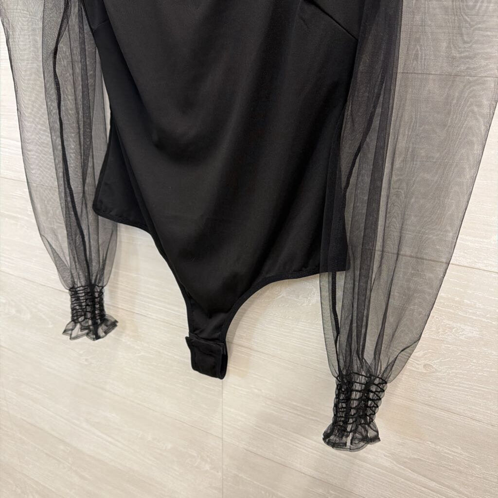 Black Sheer Long Sleeve Bodysuit Large