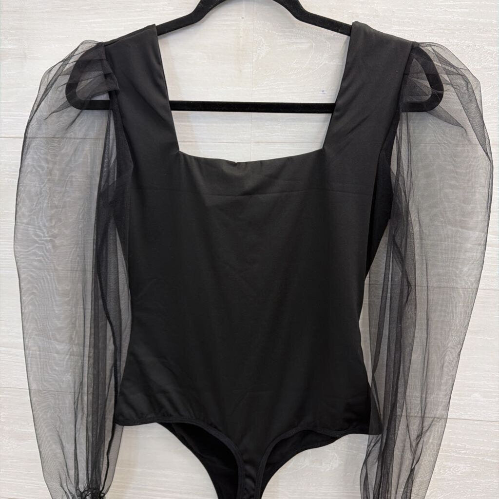 Black Sheer Long Sleeve Bodysuit Large