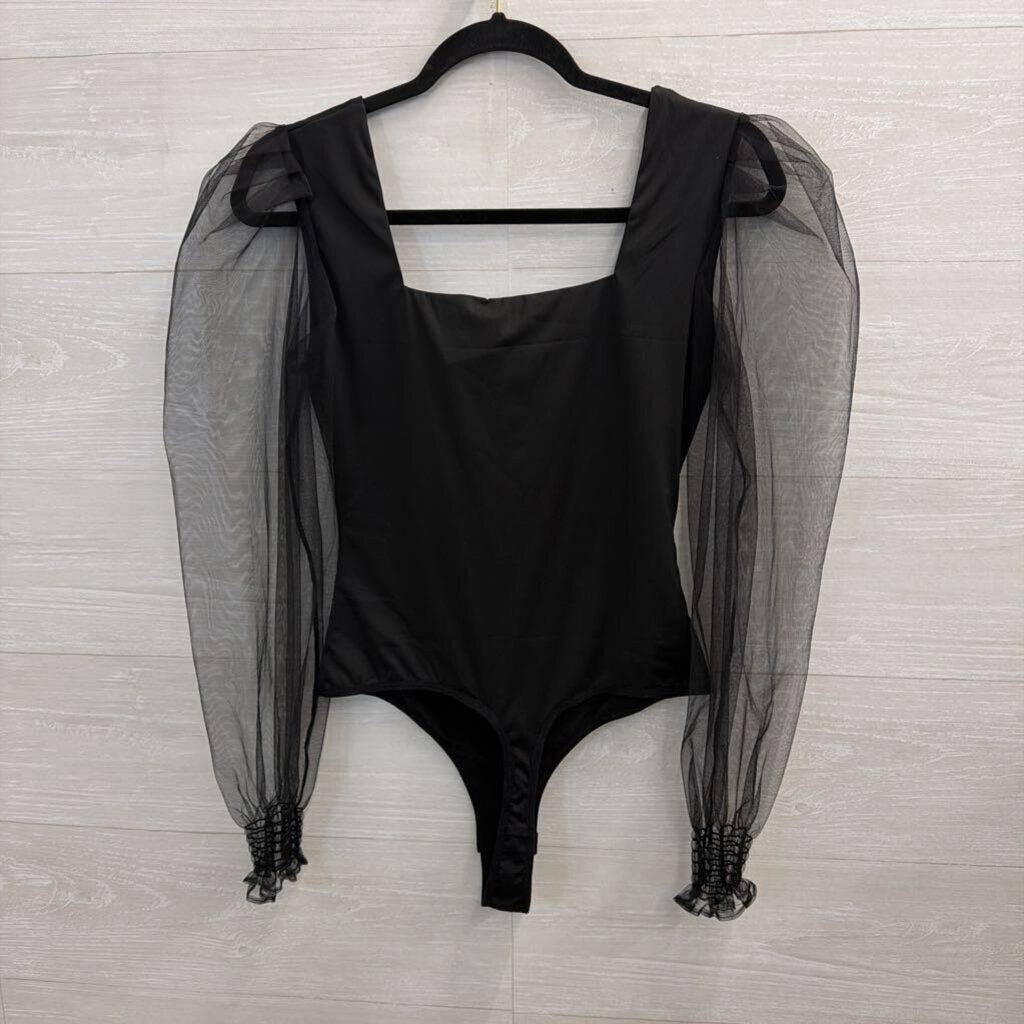 Black Sheer Long Sleeve Bodysuit Large