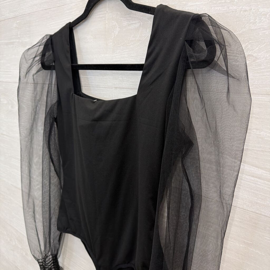 Black Sheer Long Sleeve Bodysuit Large