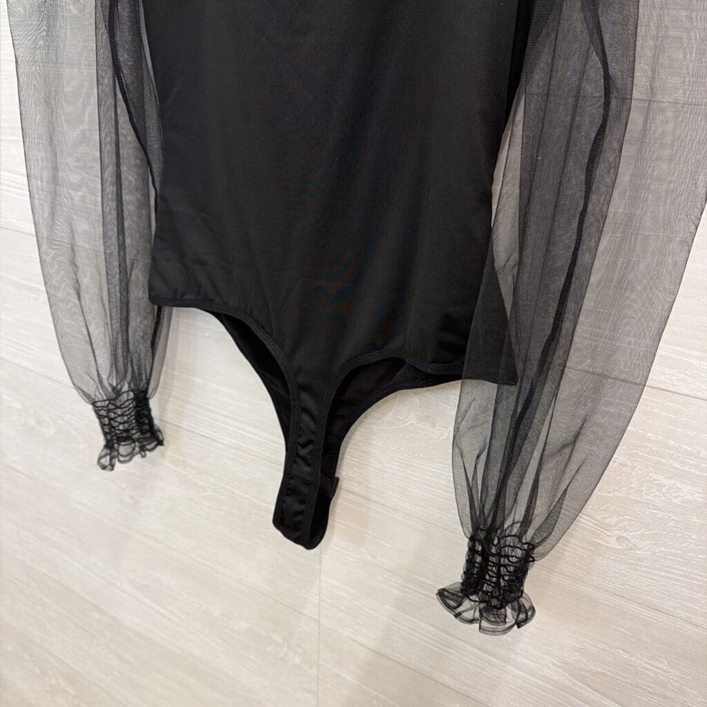 Black Sheer Long Sleeve Bodysuit Large