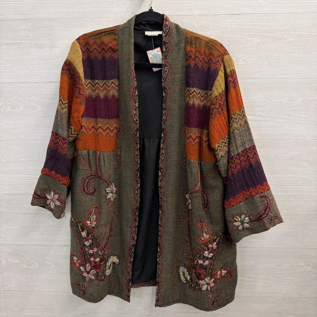 Soft Surroundings Red/ Multi Print Long Sleeve Open Front Jacket Top Large