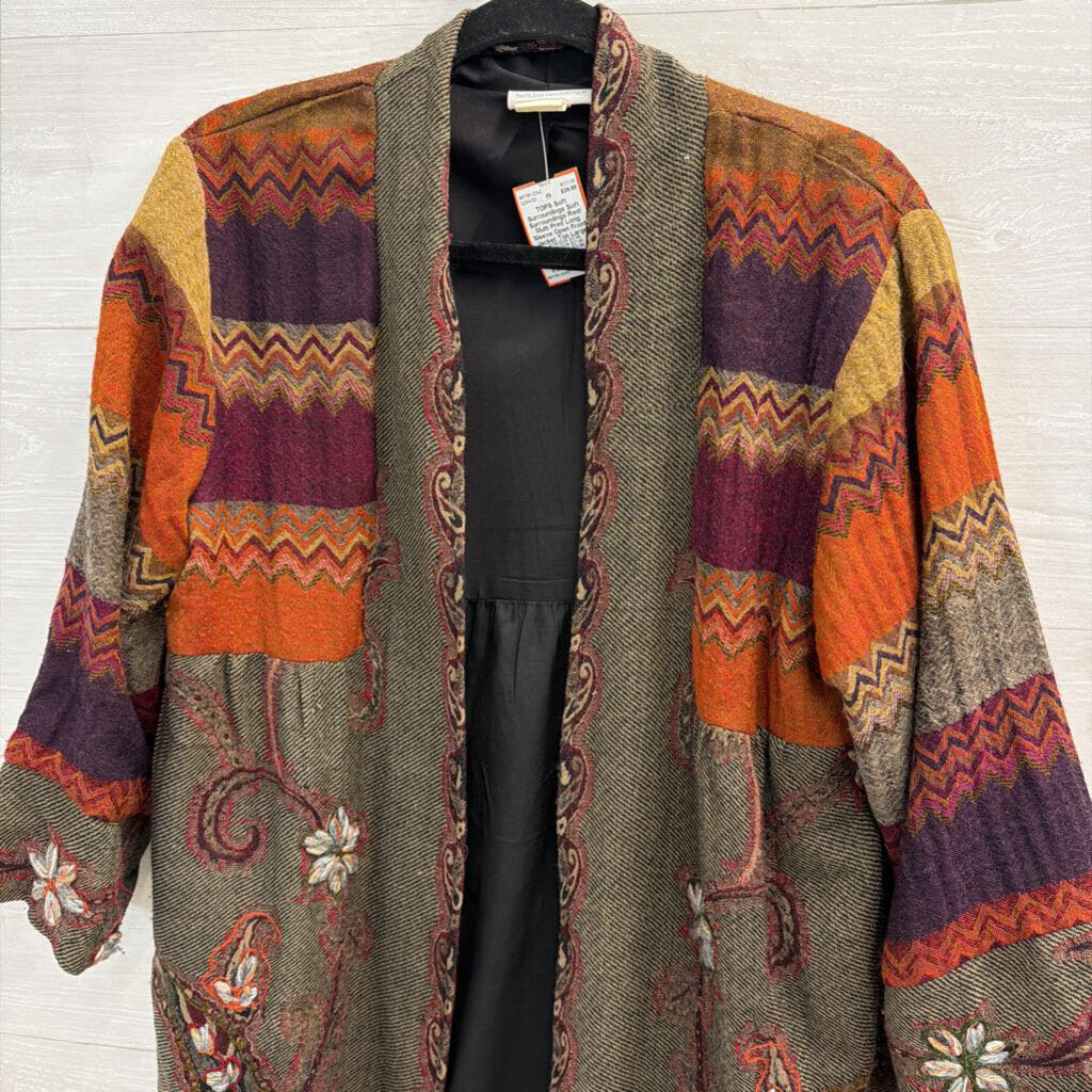 Soft Surroundings Red/ Multi Print Long Sleeve Open Front Jacket Top Large