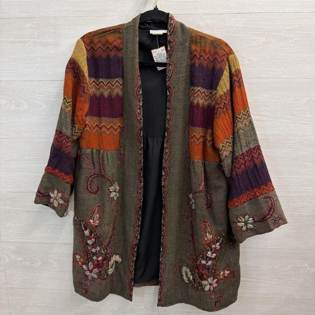 Soft Surroundings Red/ Multi Print Long Sleeve Open Front Jacket Top Large