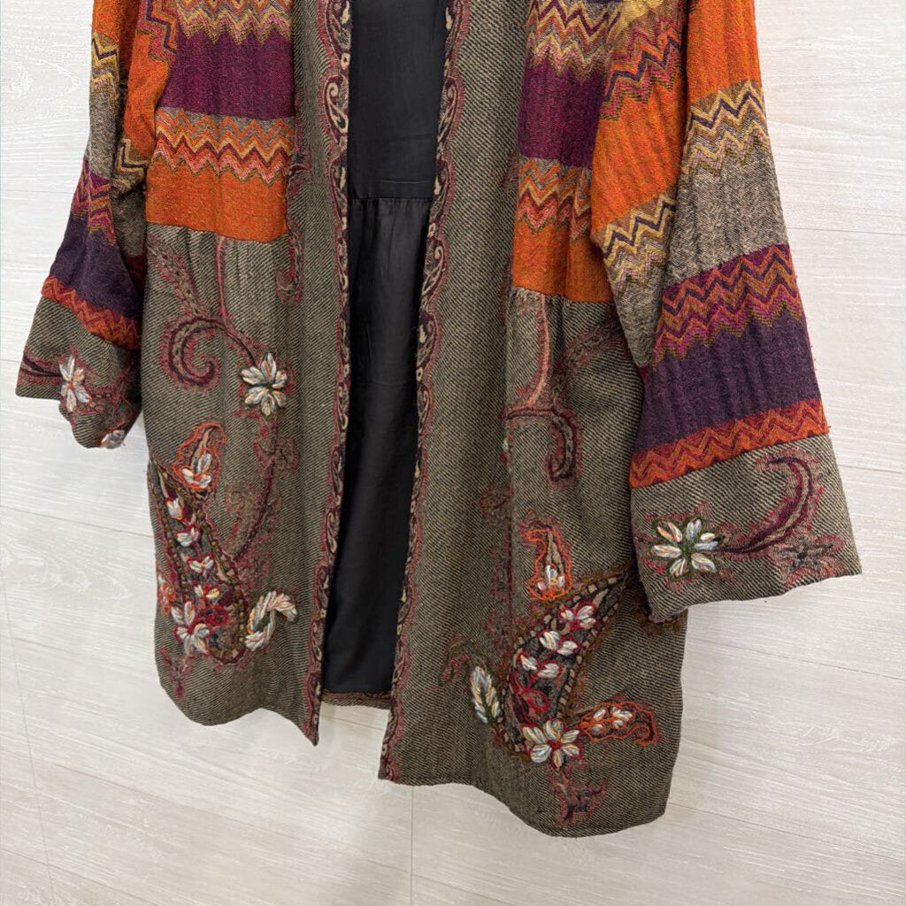 Soft Surroundings Red/ Multi Print Long Sleeve Open Front Jacket Top Large